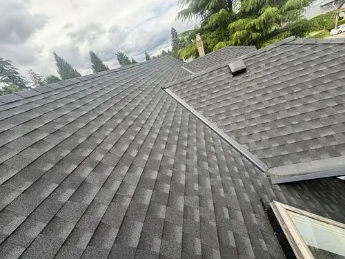 Full Roof Replacement — Finished exterior — new roofline against the home's siding and landscaping.