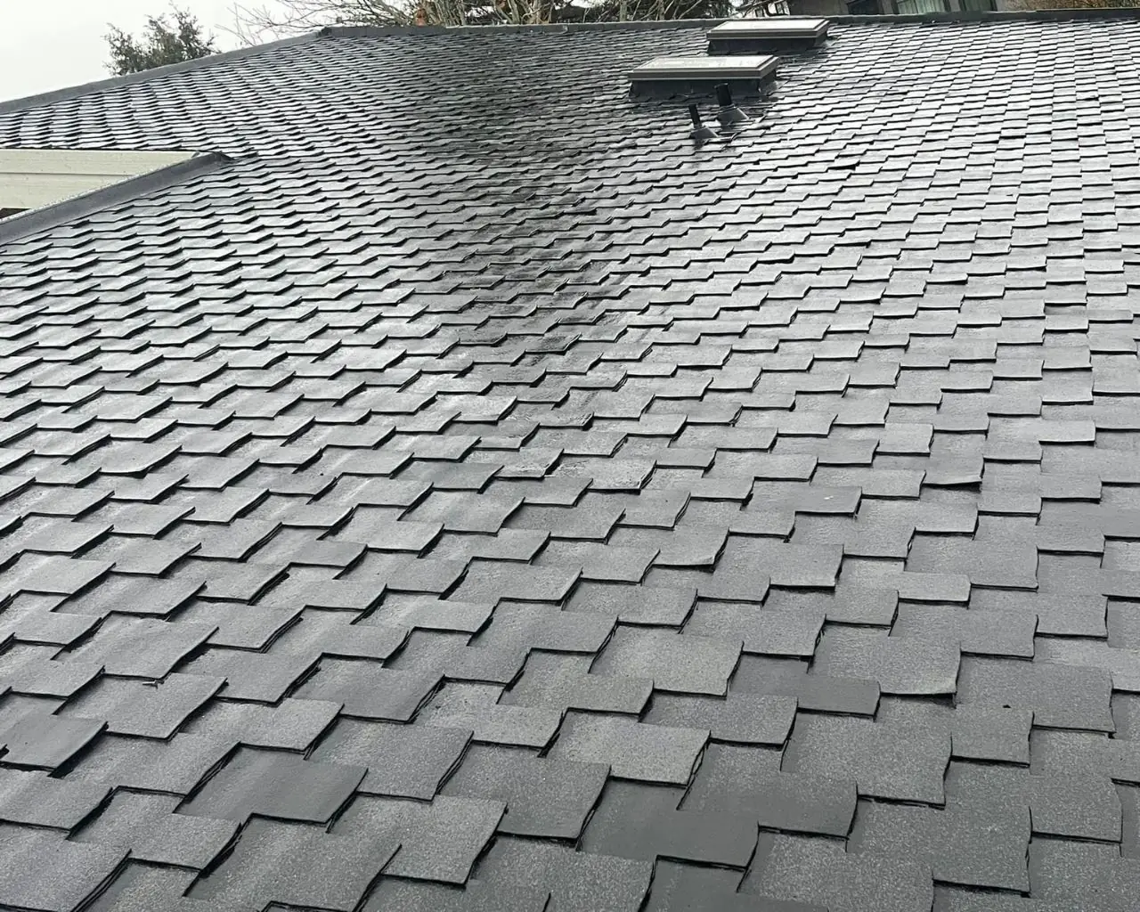 Roof inspector examining shingles and flashing in Vancouver, BC